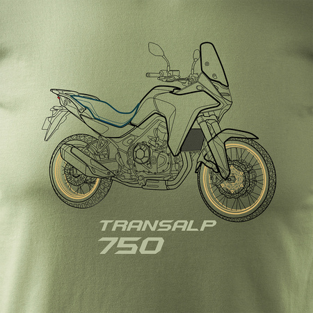Koszulka motocyklowa z motocyklem na motor Honda Transalp 750 męska khaki