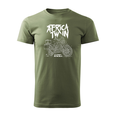 Wyprzedaż - koszulka motocyklowa z motocyklem Honda Africa Twin CRF1000L męska khaki