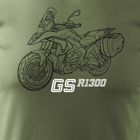 Wyprzedaż - koszulka motocyklowa z motocyklem na motor BMW GS R 1300 kolekcjonerska męska khaki REGULAR