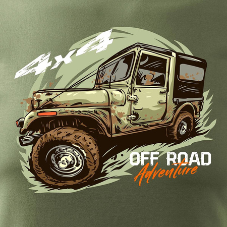 Wyprzedaż - koszulka rajdowa z jeepem jeep offroad off road off-road 4x4 męska khaki REGULAR
