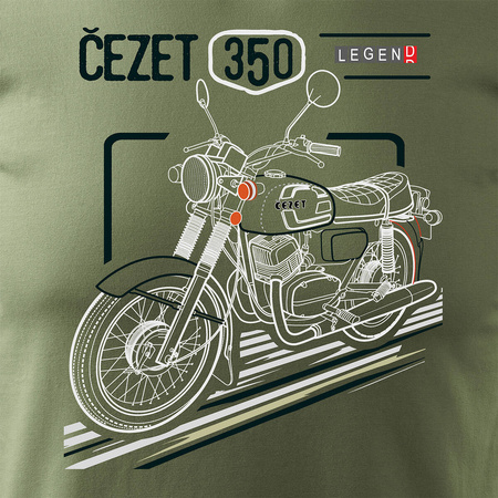 Koszulka z motocyklem na motor Cezet Cezeta 350 męska khaki REGULAR