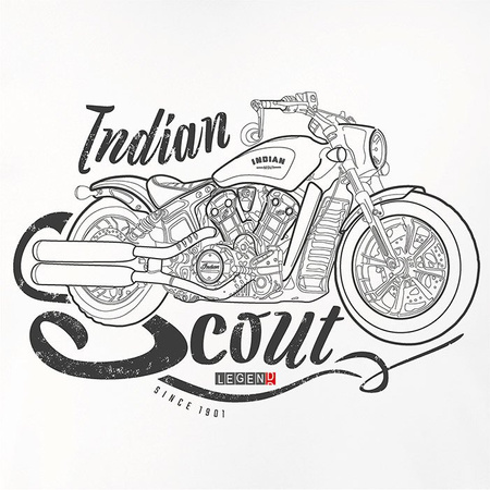 Koszulka motocyklowa z motocyklem na motor Indian Scout Bobber męska biała REGULAR