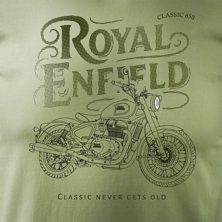 Koszulka motocyklowa z motocyklem na motor Royal Enfield Classic 650 Legend męska khaki