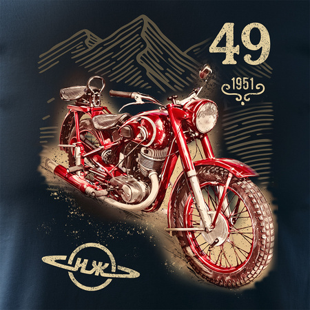 Koszulka z motocyklem motocykl Iz 49 legend męska granatowa REGULAR