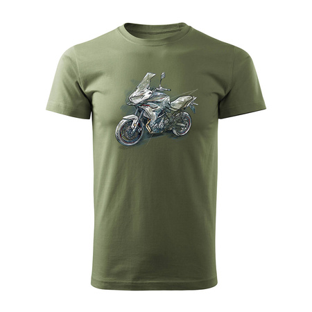 Koszulka motocyklowa z motocyklem na motor Kawasaki Versys 650 KLE 650 męska khaki