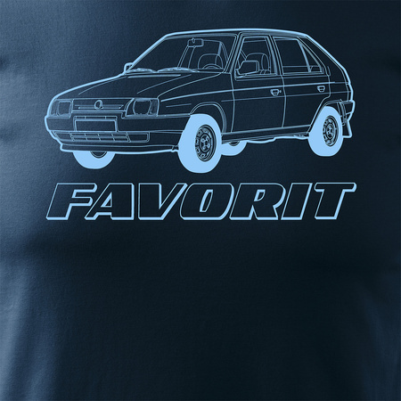 Koszulka z samochodem Skoda ze Skodą Favorit PRL legend męska granatowa REGULAR