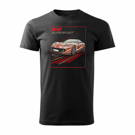 Koszulka z samochodem Ferrari 812 Superfast męska czarna REGULAR
