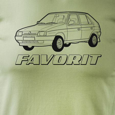 Koszulka z samochodem Skoda ze Skodą Favorit PRL legend męska khaki REGULAR