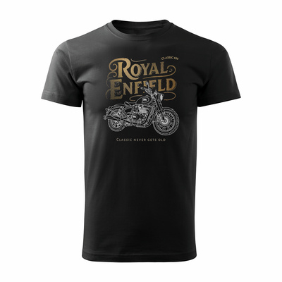 Wyprzedaż - koszulka motocyklowa z motocyklem na motor Royal Enfield Classic 650 Legend męska czarna
