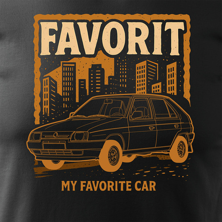 Koszulka z samochodem Skoda ze Skodą Favorit PRL legend męska czarna REGULAR