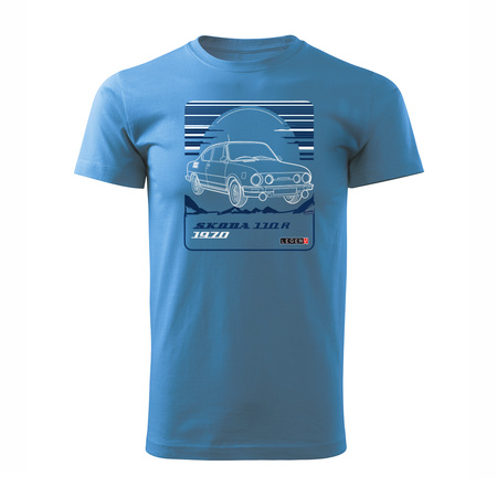 Wyprzedaż - koszulka z samochodem Skoda 110 R PRL legend męska niebieska REGULAR