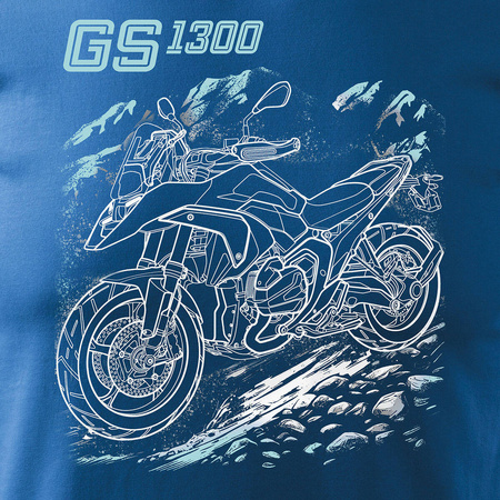 Wyprzedaż - koszulka motocyklowa z motocyklem na motor BMW GS R 1300 kolekcjonerska męska niebieska REGULAR