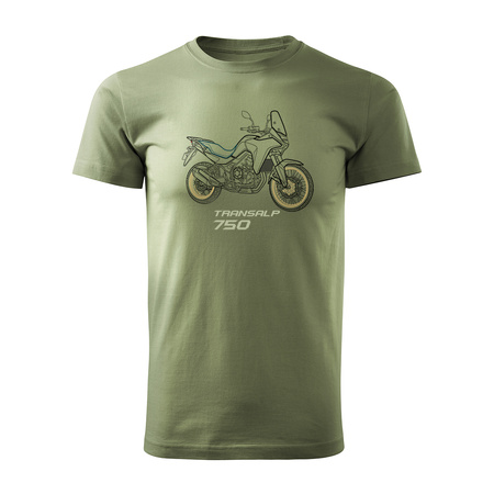 Koszulka motocyklowa z motocyklem na motor Honda Transalp 750 męska khaki