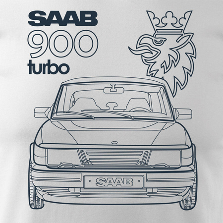 Koszulka z samochodem SAAB 900 Turbo saab krokodyl męska biała