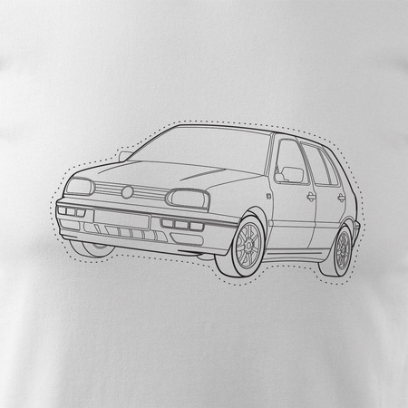 Koszulka VW Golf 3 z samochodem Golf męska biały REGULAR