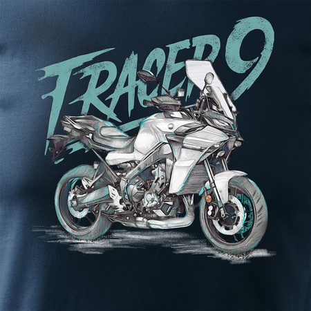 Koszulka motocyklowa z motocyklem na motor Yamaha Tracer 9 900 męska granatowa