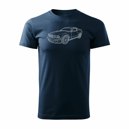 Wyprzedaż - koszulka motoryzacyjna z Fordem Mustangiem Ford Mustang męska granatowa REGULAR