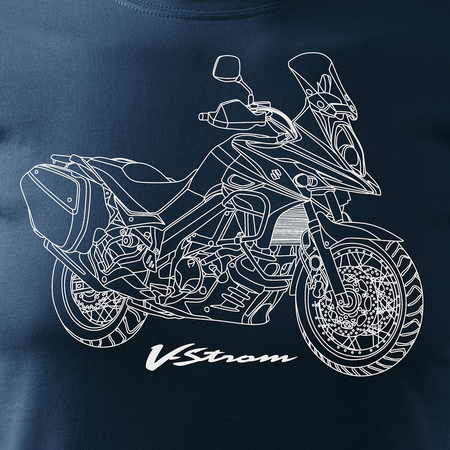 Wyprzedaż - Koszulka z motocyklem na motor Suzuki V-strom Vstrom DL 650 XT męska granatowa REGULAR