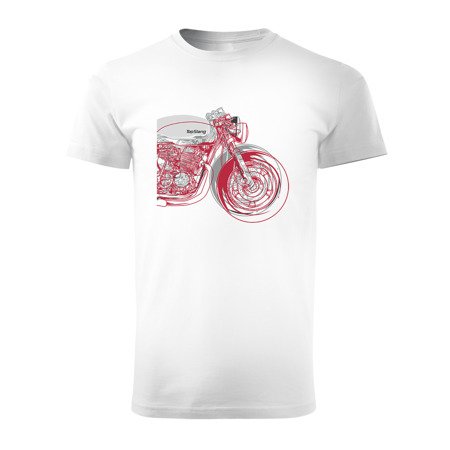 Koszulka motocyklowa z motocyklem na motor Cafe Racer męska biała REGULAR