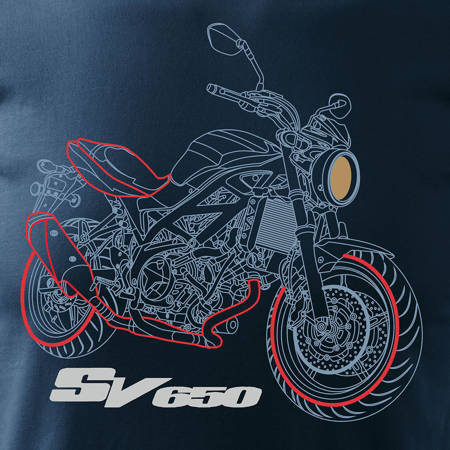 Koszulka motocyklowa z motocyklem na motor SUZUKI SV 650 męska granatowa SLIM