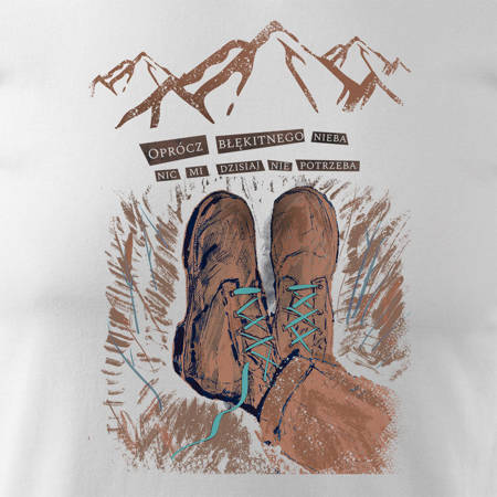 Koszulka outdoor w góry dla turysty namiot Tatry z butami buty górskie męska biała REGULAR