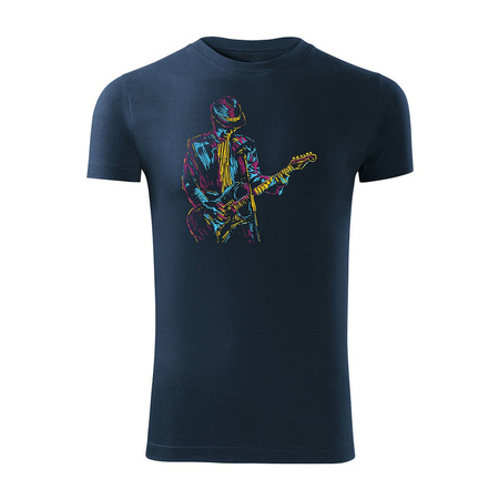 Koszulka rock rockowa jazz z gitarą dla gitarzysty męska granatowa SLIM