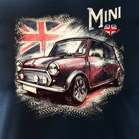 Koszulka z samochodem Mini Morris Mini Cooper kolekcjonerska męska granatowa REGULAR