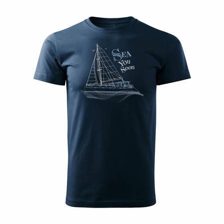 Koszulka żeglarska dla żeglarza z jachtem żaglówką męska granatowa REGULAR