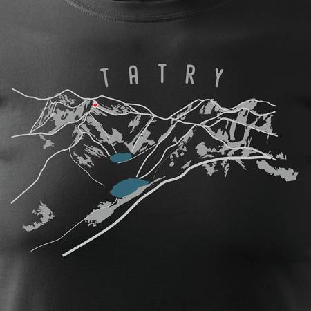 Wyprzedaż - koszulka z górami w góry turystyczna z Tatrami Tatry trekkingowa męska czarna REGULAR