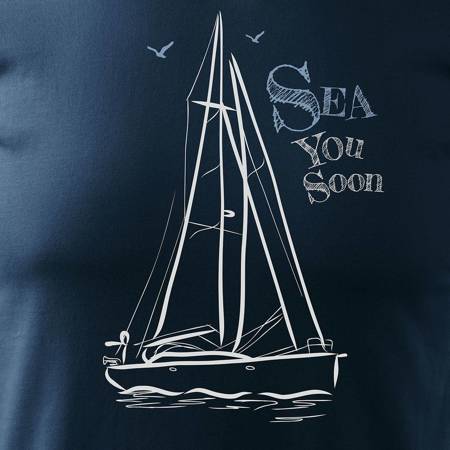 Wyprzedaż - koszulka żeglarska dla żeglarza z jachtem żaglówką męska granatowa REGULAR